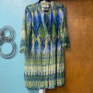 Chico's Blue and Yellow Patterned Top